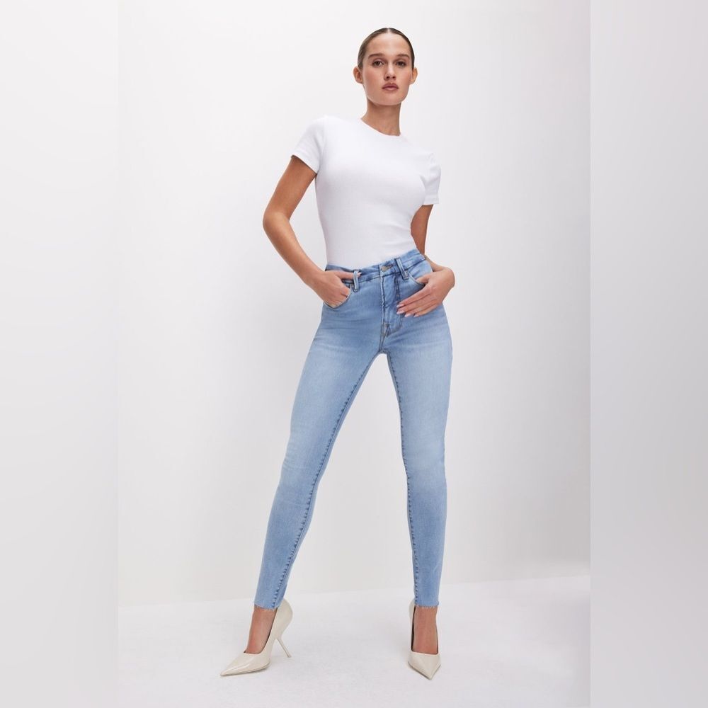 Good American Good Waist Skinny Jeans Sz 16‎ in Light Wash Blue Indigo579